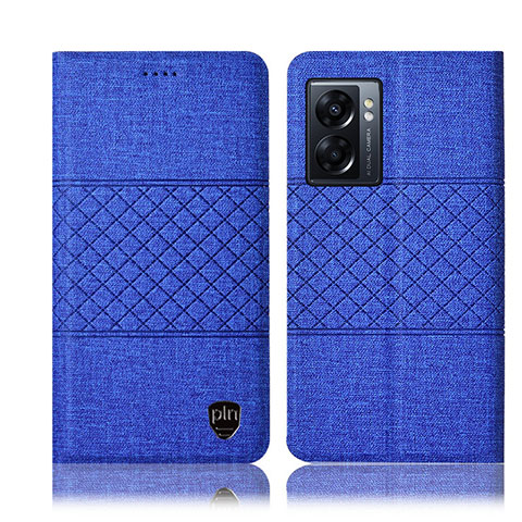 Coque Clapet Portefeuille Livre Tissu H12P pour Oppo A77 5G Bleu