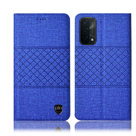 Coque Clapet Portefeuille Livre Tissu H12P pour Oppo A93 5G Bleu