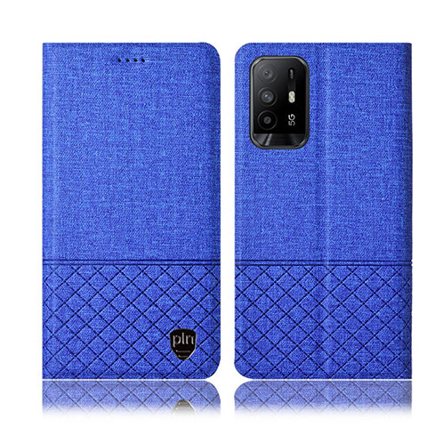 Coque Clapet Portefeuille Livre Tissu H12P pour Oppo A95 5G Bleu