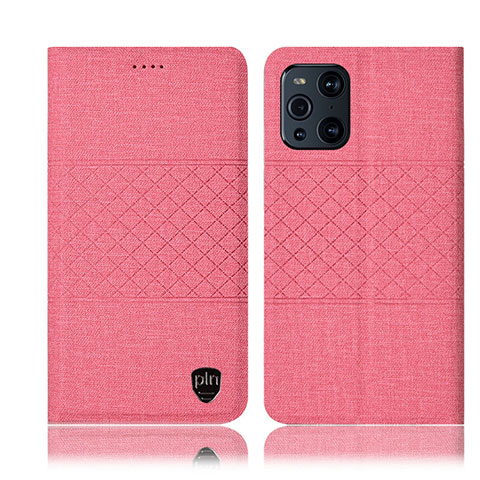 Coque Clapet Portefeuille Livre Tissu H12P pour Oppo Find X3 5G Rose