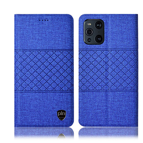 Coque Clapet Portefeuille Livre Tissu H12P pour Oppo Find X3 Pro 5G Bleu