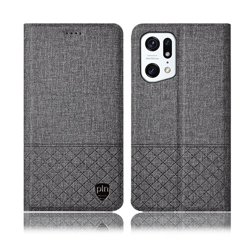 Coque Clapet Portefeuille Livre Tissu H12P pour Oppo Find X5 Pro 5G Gris