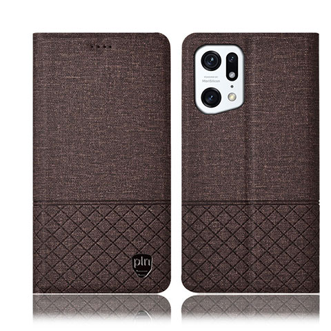 Coque Clapet Portefeuille Livre Tissu H12P pour Oppo Find X5 Pro 5G Marron