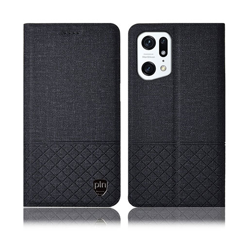 Coque Clapet Portefeuille Livre Tissu H12P pour Oppo Find X5 Pro 5G Noir