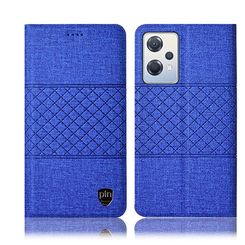 Coque Clapet Portefeuille Livre Tissu H12P pour Oppo K10X 5G Bleu