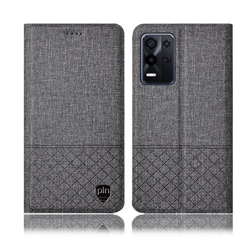 Coque Clapet Portefeuille Livre Tissu H12P pour Oppo K9X 5G Gris