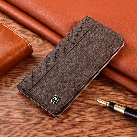 Coque Clapet Portefeuille Livre Tissu H12P pour Oppo Reno6 Z 5G Marron