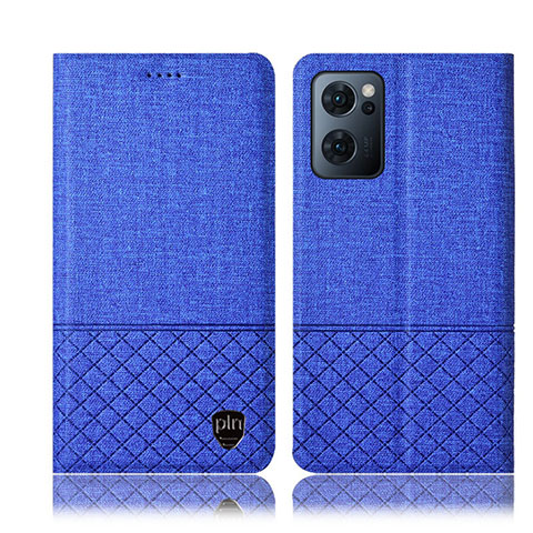 Coque Clapet Portefeuille Livre Tissu H12P pour Oppo Reno7 5G Bleu