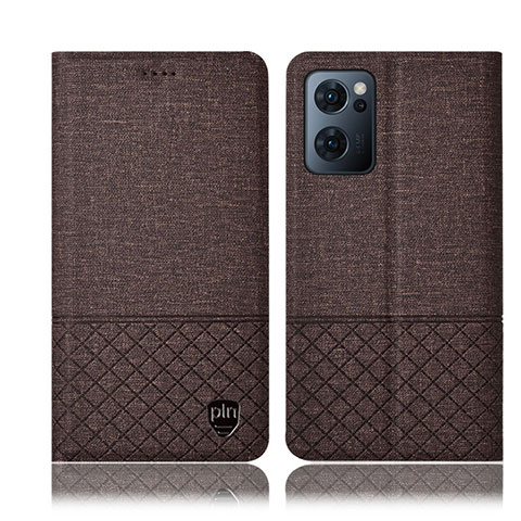 Coque Clapet Portefeuille Livre Tissu H12P pour Oppo Reno7 5G Marron