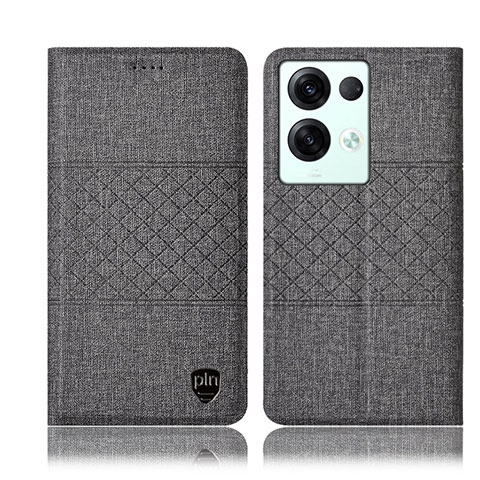 Coque Clapet Portefeuille Livre Tissu H12P pour Oppo Reno8 Pro 5G Gris