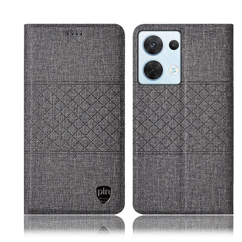 Coque Clapet Portefeuille Livre Tissu H12P pour Oppo Reno9 5G Gris