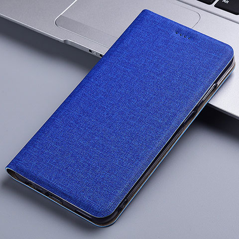 Coque Clapet Portefeuille Livre Tissu H12P pour Samsung Galaxy F02S SM-E025F Bleu