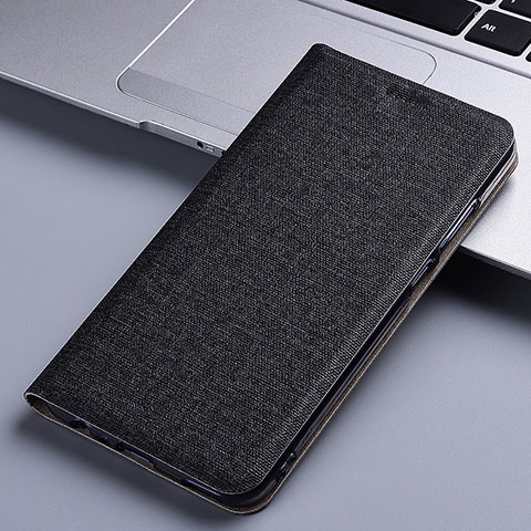 Coque Clapet Portefeuille Livre Tissu H12P pour Samsung Galaxy F02S SM-E025F Noir