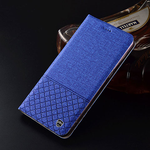 Coque Clapet Portefeuille Livre Tissu H12P pour Samsung Galaxy M11 Bleu