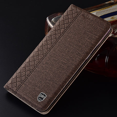 Coque Clapet Portefeuille Livre Tissu H12P pour Samsung Galaxy S21 Ultra 5G Marron