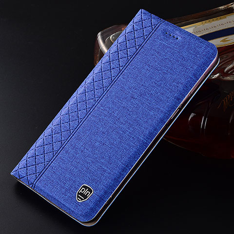 Coque Clapet Portefeuille Livre Tissu H12P pour Samsung Galaxy S22 Ultra 5G Bleu