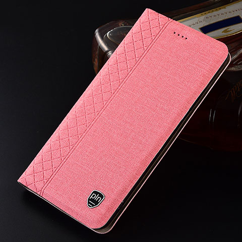 Coque Clapet Portefeuille Livre Tissu H12P pour Samsung Galaxy S22 Ultra 5G Rose