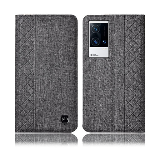 Coque Clapet Portefeuille Livre Tissu H12P pour Vivo iQOO 8 5G Gris