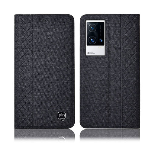 Coque Clapet Portefeuille Livre Tissu H12P pour Vivo iQOO 8 5G Noir