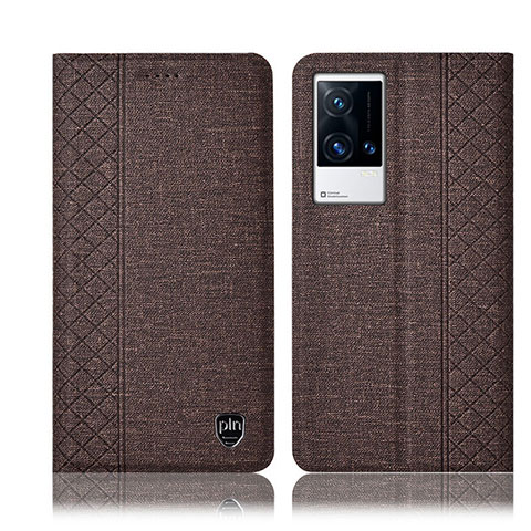 Coque Clapet Portefeuille Livre Tissu H12P pour Vivo iQOO 8 Pro 5G Marron