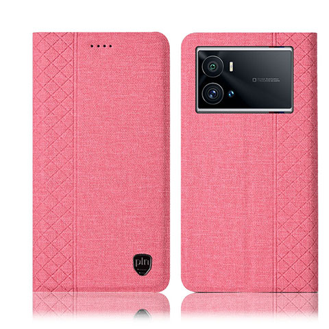 Coque Clapet Portefeuille Livre Tissu H12P pour Vivo iQOO 9 5G Rose