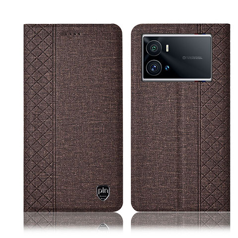 Coque Clapet Portefeuille Livre Tissu H12P pour Vivo iQOO 9 Pro 5G Marron