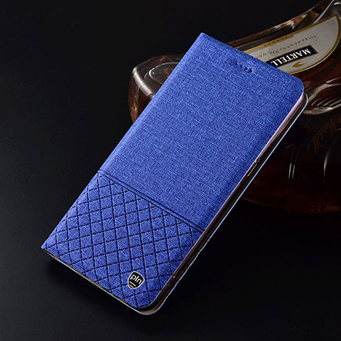 Coque Clapet Portefeuille Livre Tissu H12P pour Xiaomi Redmi 9 Prime India Bleu