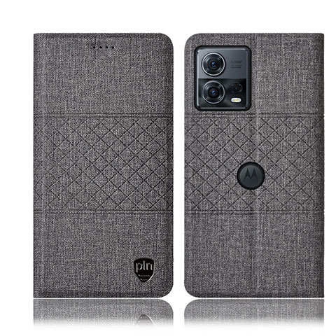 Coque Clapet Portefeuille Livre Tissu H13P pour Motorola Moto Edge 30 Fusion 5G Gris