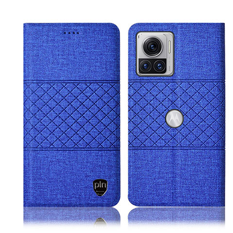 Coque Clapet Portefeuille Livre Tissu H13P pour Motorola Moto Edge X30 Pro 5G Bleu