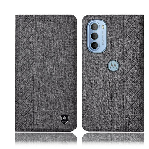 Coque Clapet Portefeuille Livre Tissu H13P pour Motorola Moto G31 Gris