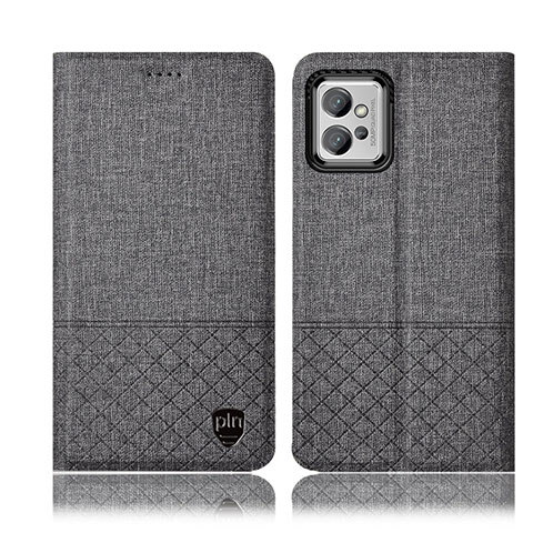 Coque Clapet Portefeuille Livre Tissu H13P pour Motorola Moto G32 Gris