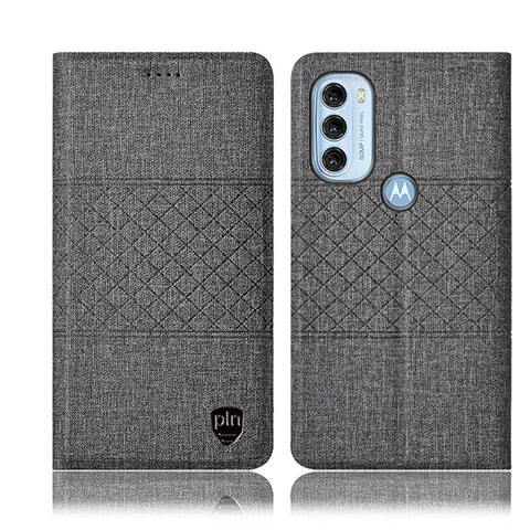 Coque Clapet Portefeuille Livre Tissu H13P pour Motorola Moto G71 5G Gris