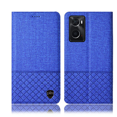 Coque Clapet Portefeuille Livre Tissu H13P pour Oppo A36 Bleu