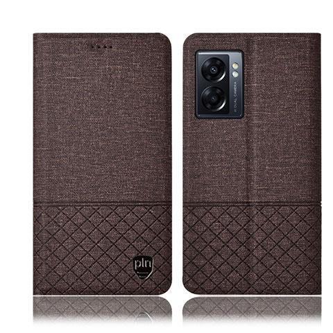 Coque Clapet Portefeuille Livre Tissu H13P pour Oppo A56S 5G Marron