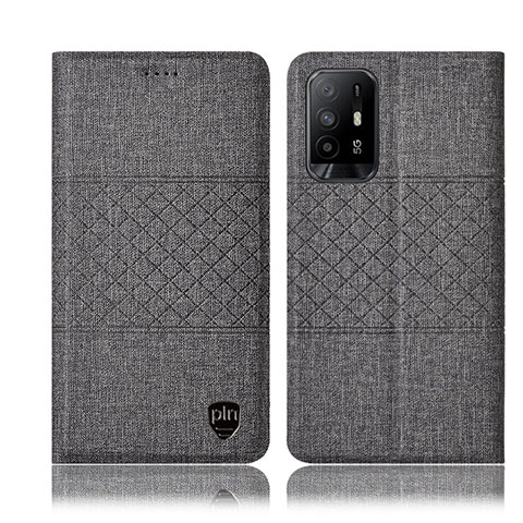 Coque Clapet Portefeuille Livre Tissu H13P pour Oppo A94 5G Gris