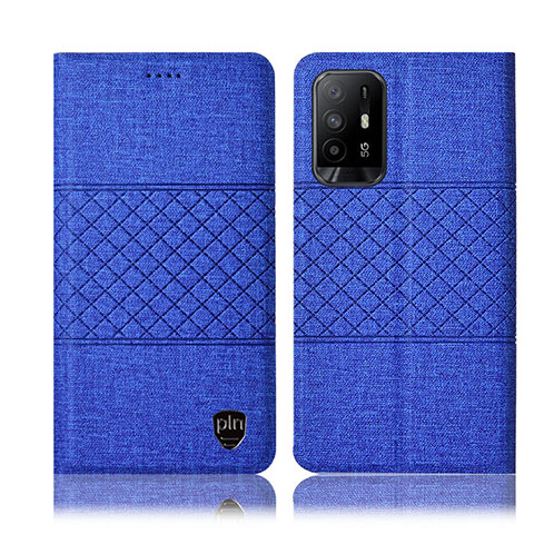 Coque Clapet Portefeuille Livre Tissu H13P pour Oppo A95 5G Bleu