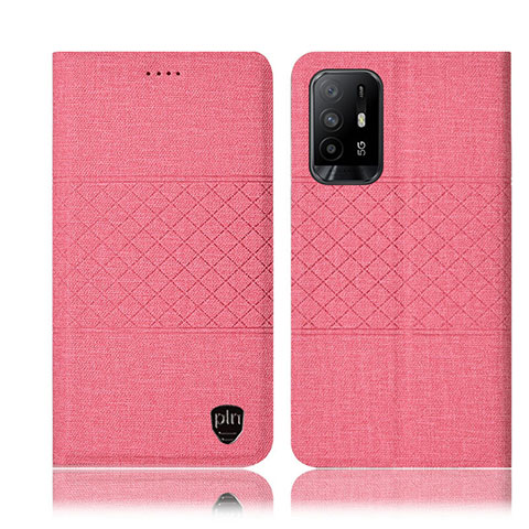 Coque Clapet Portefeuille Livre Tissu H13P pour Oppo F19 Pro+ Plus 5G Rose