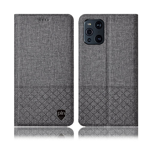 Coque Clapet Portefeuille Livre Tissu H13P pour Oppo Find X3 Pro 5G Gris