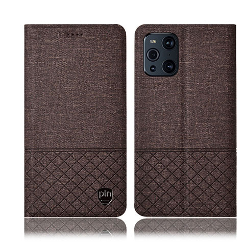 Coque Clapet Portefeuille Livre Tissu H13P pour Oppo Find X3 Pro 5G Marron