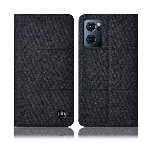 Coque Clapet Portefeuille Livre Tissu H13P pour Oppo Find X5 Lite 5G Noir