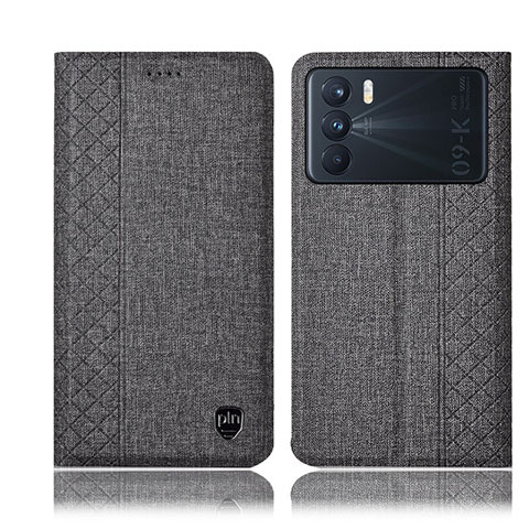 Coque Clapet Portefeuille Livre Tissu H13P pour Oppo K9 Pro 5G Gris