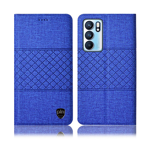 Coque Clapet Portefeuille Livre Tissu H13P pour Oppo Reno6 5G Bleu