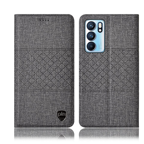 Coque Clapet Portefeuille Livre Tissu H13P pour Oppo Reno6 5G Gris