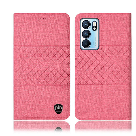 Coque Clapet Portefeuille Livre Tissu H13P pour Oppo Reno6 5G Rose