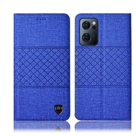 Coque Clapet Portefeuille Livre Tissu H13P pour Oppo Reno7 5G Bleu