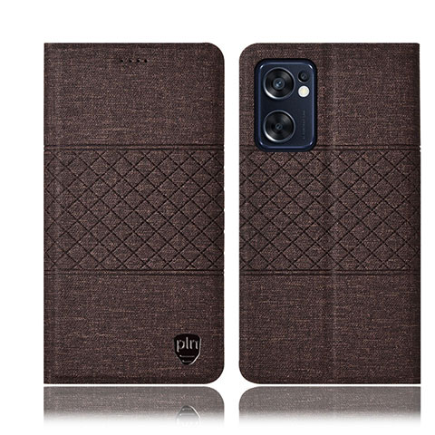 Coque Clapet Portefeuille Livre Tissu H13P pour Oppo Reno7 SE 5G Marron