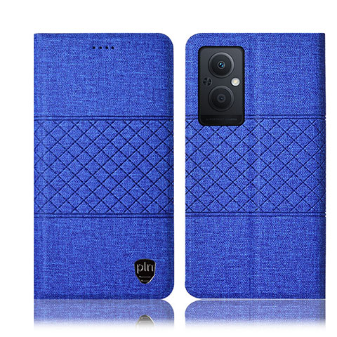 Coque Clapet Portefeuille Livre Tissu H13P pour Oppo Reno7 Z 5G Bleu