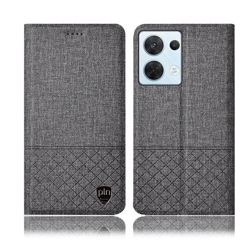 Coque Clapet Portefeuille Livre Tissu H13P pour Oppo Reno9 Pro 5G Gris