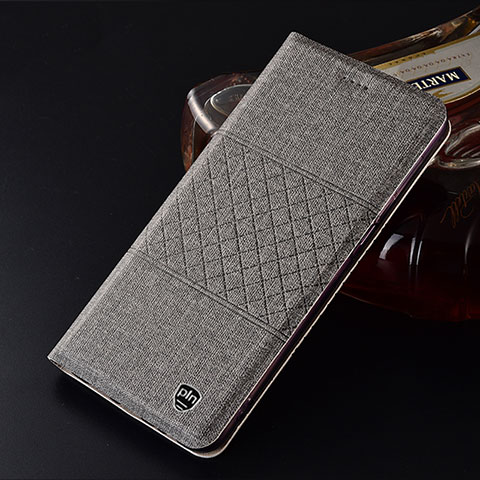 Coque Clapet Portefeuille Livre Tissu H13P pour Samsung Galaxy M80S Gris