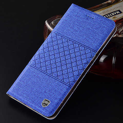 Coque Clapet Portefeuille Livre Tissu H13P pour Samsung Galaxy S21 Ultra 5G Bleu